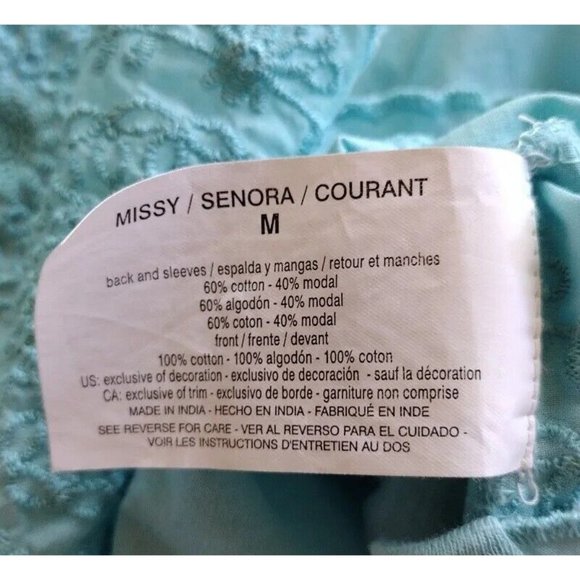 Gloria Vanderbilt Top Womens Medium Dual Sided Tab Sleeves Embroidered Hem - Picture 7 of 13